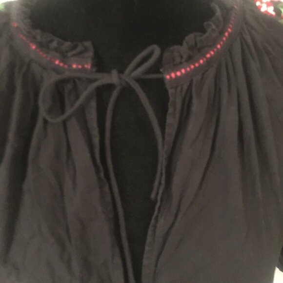 ZARA Boho Black Green Red Embroidered Voluminous 3/4 Sleeve Peasant Blouse XS - Picture 5 of 9